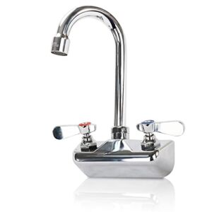 4 Inch Center Commercial Sink Faucet Wall Mount Kitchen Hand Sink Faucet, 1/2″ NPT Male Inlet, Brass Constructed & Chrome Polished, with 3-1/2″ Gooseneck Spout & Dual Lever Handles