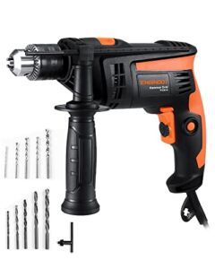 ENGiNDOT Hammer Drill, 1/2-Inch 6-AMP Corded Electric Hammer Drill with 2800RPM, Variable Speed, Drill Chuck, 10 Drill Bits for Home Improvement, Concrete, Steel, Wood (NOT for Reinforced Concrete)