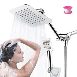 COSYLAND Shower Head Combo 8 Inch High Pressure Rain Showerhead with Handheld Shower Head 11 Inch Adjustable Extension Arm 60″ Hose, Powerful Shower Spray Height/Angle Adjustable