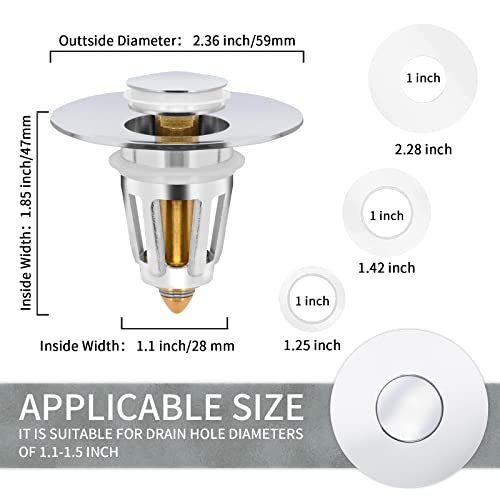 Universal Bathroom Sink Stopper, for 1.1-1.5 Inch Bullet Core Push Type Basin Pop Up Drain Filter, Bathtub Converter Sink Drain Strainer Plug No Overflow with Basket Hair Catcher | The Storepaperoomates Retail Market - Fast Affordable Shopping