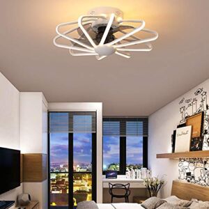 Bladeless Ceiling Fan with Lights,23in 120W Low Profile Ceiling Fan Light with Remote Control Dimmable 3 Speed 5 Invisible Blades Semi-Flush Mount Enclosed Ceiling Lighting with Fan Bedroom,Time Setting,110V(Warm White)