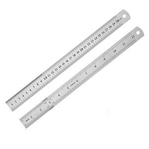 12 Inch Ruler, Pack with Eraser, Stainless Ruler, Metal Ruler, Drafting Tools, Measuring Tools, Ruler Set, Ruler inches and Centimeters, Construction Ruler, Distance Meters for Ruler