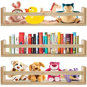 LIGHTOTOS 3 Pack Nursery Book Shelves 16.5 Inch Shelf Organizer, Floating Wall Bookshelf for Home Décor (Natural Wood)