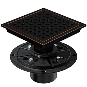 NIREU 6 Inch Square Shower Floor Drain with Removable Cover Grid Grate, SUS 304 Stainless Steel, Watermark&CUPC Certified, Oil-Rubbed Bronze Finished