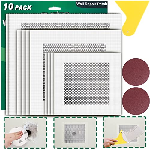 10 Pack Drywall Repair Kit, 4/6/8 Inch Drywall Patch Aluminum Mesh Wall Patch Repair Kit, Self Adhesive Fiberglass Dry Wall Hole Repair Kit for Ceiling Plaster Wall, Comes with Scraper and Sandpapers | The Storepaperoomates Retail Market - Fast Affordable Shopping