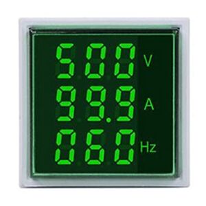 Szliyands with Three-Digit Display AC Current, Voltage, Frequency Indicator, 22mm Square Head LED Multi-Function Measuring Instrument Monitor (Green)