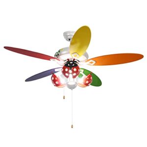 Tangkula 52” Ceiling Fan with Pull Chain Control, Kids Fan Light with 5 Colorful Blades and 3-Speed, Beetle Ceiling Fan for Indoor and Covered Outdoor Space, Multi-Color