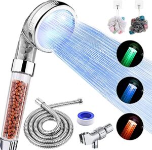 FASTRAS LED Shower Head with Handheld, Shower Head High Pressure Shower Head with Hose, Holder & PTFE Tape etc, 3 Water Temperature-Controlled Water Saving Filtered Shower Head for Dry Hair& Skin…