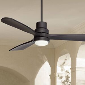 52″ Delta-Wing Modern Industrial 3 Blade Indoor Outdoor Ceiling Fan with Light LED Remote Control Matte Black Opal Glass Damp Rated for Patio Exterior House Porch Gazebo Garage – Casa Vieja