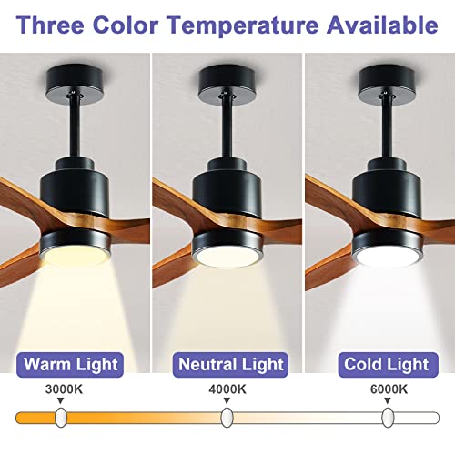 Quiet 52” Wood Ceiling Fans with Lights and Remote Moisture-proof Outdoor Ceiling Fan for Patios, 6 Speeds Ceiling Fan for Living Bedroom Kitchen, 3 Light Color, Timer Function, Reversible Motor | The Storepaperoomates Retail Market - Fast Affordable Shopping
