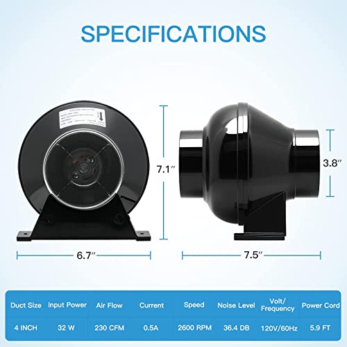 iPower 4 Inch 230 CFM Inline Duct Ventilation Fan with 350W Variable Speed Controller for Hydroponics Grow Tent and Greenhouse Air Circulation, Upgrade Version Black | The Storepaperoomates Retail Market - Fast Affordable Shopping