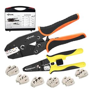KF CPTEC Crimping Tool Set 9 PCS – Ratcheting Wire Crimper – Quick Exchange Jaw for Heat Shrink, Open Barrel, Insulated and Non-Insulated Ferrules Connectors, Wire Crimp Tool KFN-30J