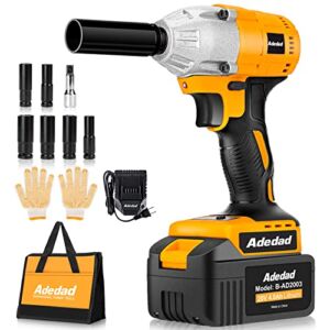Adedad Cordless Power Impact Wrench 1/2 inch Impact Gun 300 ft-lbs Brushless 20V Electric Impact Wrench Driver 3000 RPM Variable Speed, High Torque, with 4.0Ah Battery & Fast Charger, Impact Socket