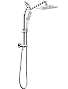 BRIGHT SHOWERS Rain Shower Heads System, Rainfall Shower Head with Handheld Spray Combo Includes Solid Brass Slide Bar, Height Adjustable Shower Holder, Shower Extension Arm and 60″ Long Hose, Chrome