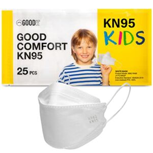 GOOD MASK CO. Good Comfort Kids KN95 Face Mask, Disposable KN95 Face Mask, Folding, Comfortable Face Masks, Bulk Face Masks (25 Pack of Masks, White)