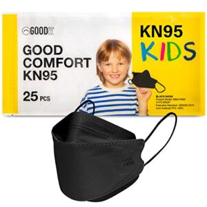 GOOD MASK CO. Good Comfort Kids KN95 Face Mask, Disposable KN95 Face Mask, Folding, Comfortable Face Masks, Bulk Face Masks (25 Pack of Masks, Black)