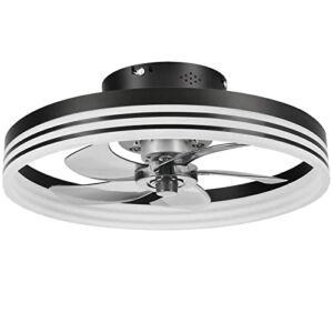 Letmarey Flush Mount Low Profile Ceiling Fan with Light and Remote, 19.75″ 3 Color 3 Speed w/ Timing’s Modern Indoor LED Ceiling Fans Light. Suitable for Indoor Installation in Various Scenes. Black