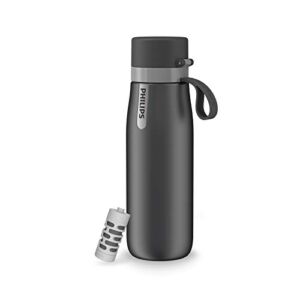 Philips Water GoZero Everyday Insulated Stainless Steel Water Bottle with Philips Everyday Tap Water Filter BPA Free Transform Tap Water into Healthy Tastier Water Keep Drink Hot/Cold, 32 oz, Grey