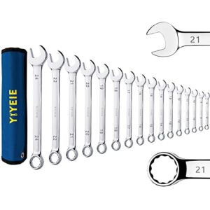 YIYEIE 16 Pcs Metric Wrench Sets, Metric Combination Wrench Set,12 Point Chrome Vanadium Steel Wrenches, 8 9 10 11 12 13 14 15 16 17 18 19 20 21 22 24mm, for Household, Car, Bicycle