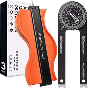 Miter Saw Protractor 7 Inch Aluminum Protractor Angle Finder With Level Gauge High Precision Laser Inside & 10 Inch Widen Contour Gauge With Lock | Irregular Shape Duplication Gauge Tool [3 Pack in 1]