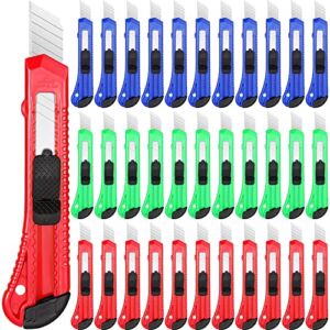60 Pack Utility Knife Box Cutter 18 mm Wide Blade Cutter Retractable Compact Extended Safe Use for Office Home Arts Crafts Hobby, 3 Colors