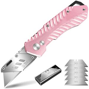DIYSELF 1 Pack Razor Knife, Folding Utility Knife with Extra 5 Blades, Sharp Box Cutter Knife, Razor Blades Utility Knife for Home, Box Opener for Carton, Box Knife for Paper, Boxcutter for Cardboard