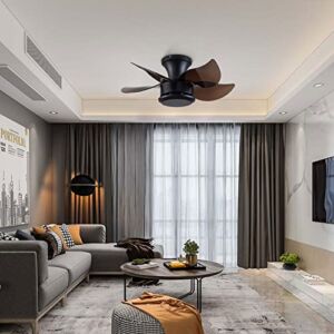 23 Inch Black Ceiling Fan with Light & Remote Control, Low Profile Ceiling Fan with 3 Color Change, 6 Speeds & Timer Control, Flush Mount Ceiling Fan for Living Room, Dining Room, Bedroom
