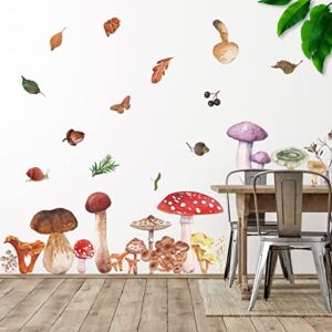 2 Pcs Watercolor Mushroom Wall Decals XL Giant Mushroom Decals for Walls Peel and Stick Removable Botanical DIY Wall Art Decor Vinyl Wall Sticker for Bedroom Living Room Classroom Office (Retro Style)