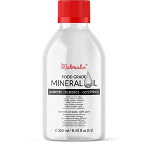 Materialix Food Grade Mineral Oil – Tasteless and odourless, no additives – Suitable for Wood and Bamboo countertops, Cutting Boards and Butcher Blocks, Stainless Steel, Stone and More! (8.45 fl oz)