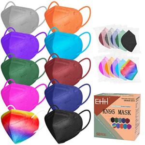 KN95 Face Masks for Adults, 50 Pack Individually Wrapped 5-ply Colored KN95 Masks for Women Men, Breathable & Comfortable Mask Disposable with Adjustable Ear Loops, 5 Layers Filter Efficiency≥95%, 10 Colors