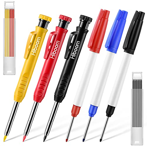 Mechanical Carpenter Pencil Set, 3 Pcs Woodworking Pencil with Built in Sharpener and 12 Pcs Refills, 3 Pcs Long Nose Deep Hole Marker Pen, Scriber Marking Tools for Architect (Red, Black, Yellow) | The Storepaperoomates Retail Market - Fast Affordable Shopping