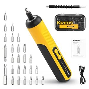 KREBS 4V Cordless Screwdriver Kit with 25 pieces screwdriver Bits Set, LED Flashlights, Bit Holders and Storage box, Power Screwdriver