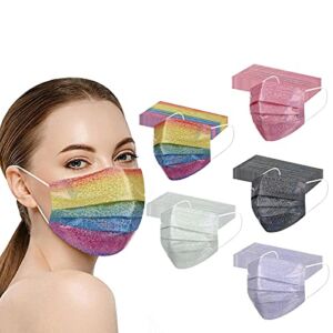 50Pcs Glitter Disposable FaceMasks for Adults with Bling Sparkle Designs, 3-ply Shiny FaceMasks with Nose Wire for Women Man Party Bar Holiday Outdoors Indoors