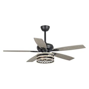 Parrot Uncle Ceiling Fans with Lights and Remote Farmhouse Caged Ceiling Fan with Light, 52 Inch, Black