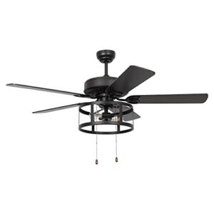 Parrot Uncle Ceiling Fans with Lights Farmhouse Black Ceiling Fan with Light and Pull Chain Control, 52 Inch