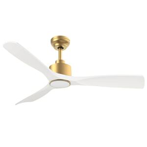 52 Inch Indoor Outdoor Modern Ceiling Fan with Light Remote Control & 6 Speed Quiet DC Motor Reversible, Large Smart Ceiling Fan for Living Room Bedroom and Patio, Contemporary 3 Blades White Gold
