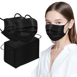 100 Pcs Black Disposable Face Masks with Elastic Ear Loop,Breathability Comfort