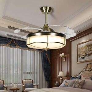 PDLT Home 42” Retro Fandelier Bronze Ceiling Fan with Retractable Blades LED Chandelier Fan, 3 Color Speed Classic Invisible Light Remote Indoor Vintage Lighting Fixture for Living Room