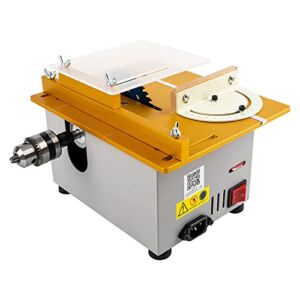 Adasea Upgraded 300W Mini Table Saw 9000RMP Portable Table Saw Machine Precision Multifunctional Table Saws Woodworking Lathe Polishing Drilling Machine Adjustable Blade ​for Handmade Crafts (Golden)