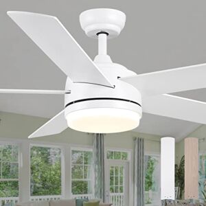 Ceiling Fan with Lights, Remote Control, 52 Inch White Modern Ceiling Fan with Opal Glass and Reversible Daul Finish，Room Suitable for living room, bedroom, terrace (indoor, outdoor) Wellspeed