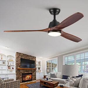 Ceiling Fans with Lights, Remote Control, 52 Inch Wood Ceiling Fan, 3 Reversible Blades, Noiseless DC Motor for Living Room Dining room, fan for bedroom