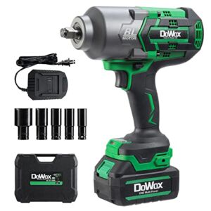DOWOX Power Electric Cordless Impact Wrench, 1/2 Inch, High Torque 885 Ft-lbs, Brushless, 20V Max 4.0 Ah Li-ion Battery, 5pcs Sockets, Storage Tool Box RB-818