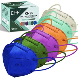 KKN95 Masks, Colorful Individually Wrapped KN95 Face Mask for Men Women, Breathable & Comfortable Disposable Cup Dust Mask for Adult with Adjustable Nose Clip, 5 Layers Filter Efficiency≥95%, 30 Packs