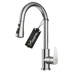 YASFEL Faucet for Kitchen Sink – Modern High Arc Pull Down Kitchen Faucets Brushed Nickel, Single Handle Stainless Steel Kitchen Sink Faucets with Pull Down Sprayer