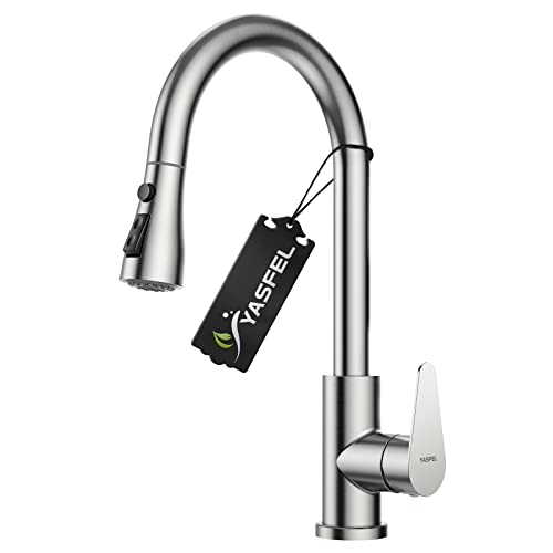 YASFEL Faucet for Kitchen Sink – Modern High Arc Pull Down Kitchen Faucets Brushed Nickel, Single Handle Stainless Steel Kitchen Sink Faucets with Pull Down Sprayer | The Storepaperoomates Retail Market - Fast Affordable Shopping