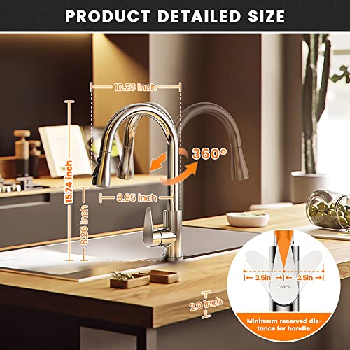 YASFEL Faucet for Kitchen Sink – Modern High Arc Pull Down Kitchen Faucets Brushed Nickel, Single Handle Stainless Steel Kitchen Sink Faucets with Pull Down Sprayer | The Storepaperoomates Retail Market - Fast Affordable Shopping