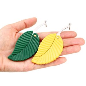 Mini Pocket Knife, 2 Piece Green and Yellow Creative Leaf Shape Folding Knives Stainless Steel Folding Keychain Knife EDC Outdoor Camping Knife