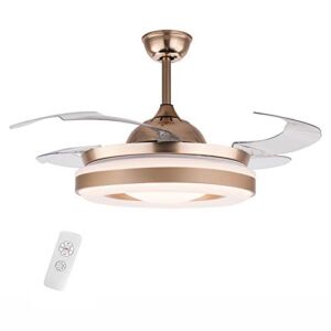 Gdrasuya10 Invisible Fan Chandelier 42 Inch Rose Gold Modern Retractable Ceiling Fan with Light Remote Control 42″ LED Fan Chandelier 3 Color Change for Bedroom Living Room