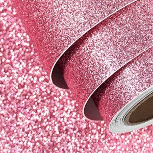 FunStick Glitter Pink Contact Paper 15.8″x240″ Glitter Peel and Stick Wallpaper Pink Sparkly Self Adhesive Wall Paper Roll Fabric Pink Wallpaper for Girls Bedroom Wall Cabinets Drawers DIY Gift Decor
