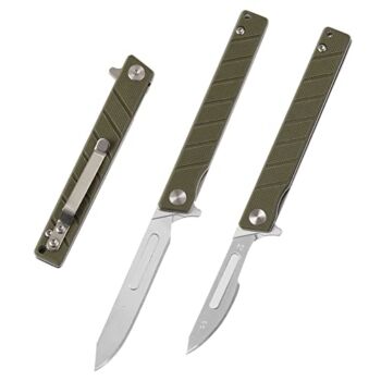 OLITANS G016 Mini Slim Folding Scalpel with 5pcs #24 and 5pcs #60 G10 Handle with Liner Lock, Utility EDC Pocket Knives with Back Clip (Army green) | The Storepaperoomates Retail Market - Fast Affordable Shopping